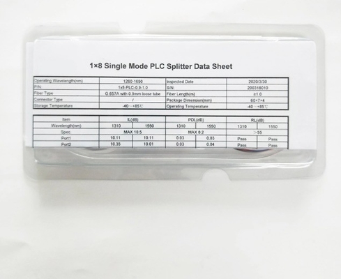 1M/1.5M G657A Fibre PLC Splitter à fibre optique avec une longueur d'onde de fonctionnement de 1260 à 1650 nm